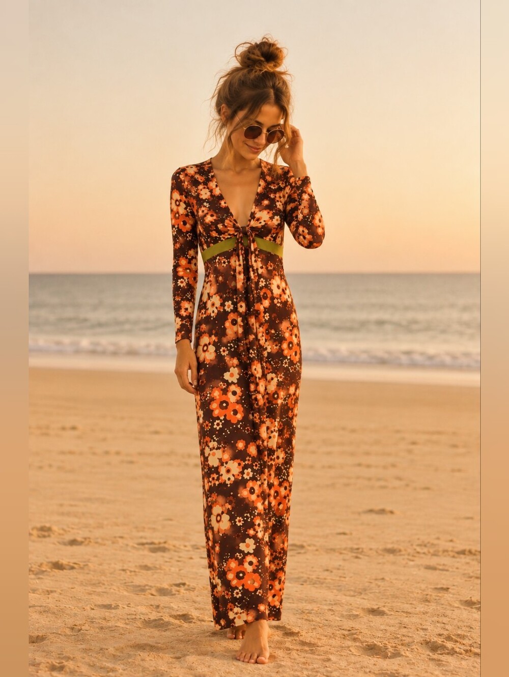 Vintage 1970s Psychedelic Floral Maxi Dress • Hippie Boho Empire Waist